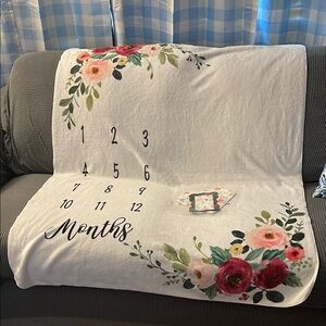 Floral Milestone Blanket - White with Pink and Green Accents